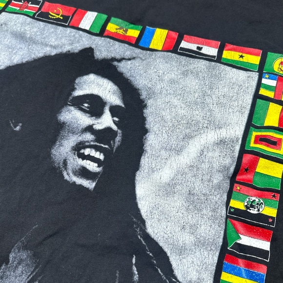 Vintage 90s Bob Marley African Country Flags Single Stitch T Shirt Mens Large - Picture 5 of 9